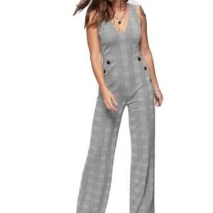 June & Hudson Gray Plaid Sleeveless Jumpsuit Juniors Size 1